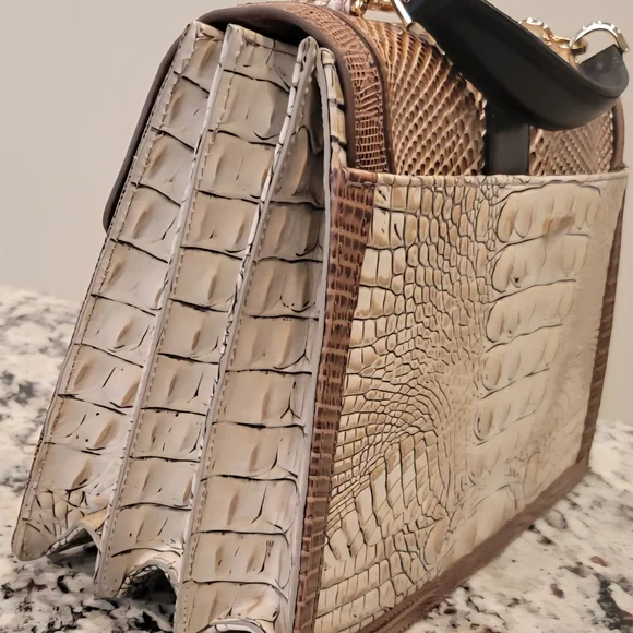 Brahmin Hallie Timeless Taupe Skein Handbag Satchel - Picture 5 of 9